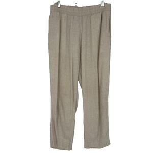 Old Navy Linen Blend Pull On Cropped Pants High Waist Beige Straight Leg Size M